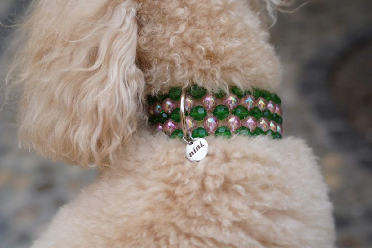 Collier perles vert & rose - Ninidogs